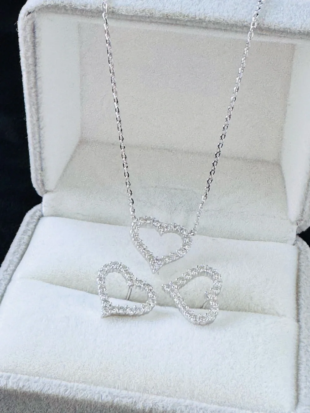 Sterling Silver Moissanite Heart Necklace & Earrings